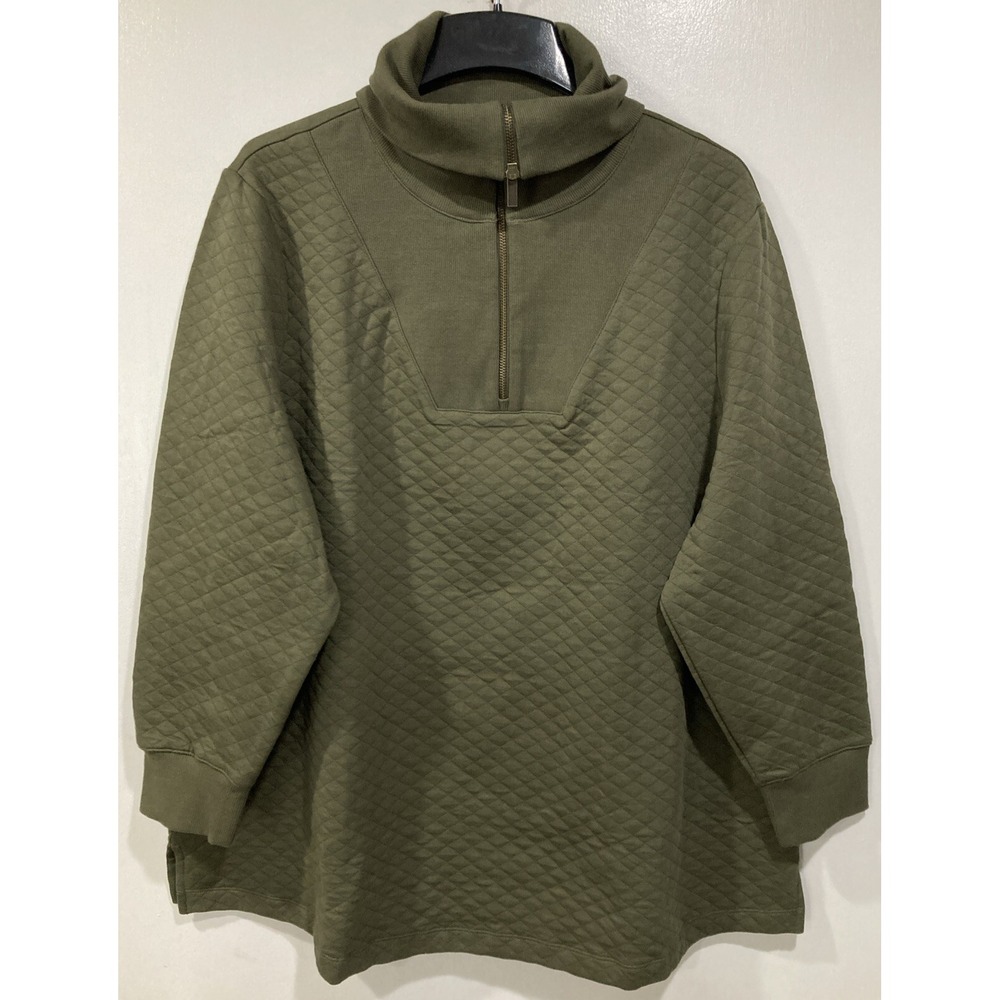 Lands End Women's Waffle 1/4 Zip Pullover Green 2X‎ 20-22W Cotton Blend